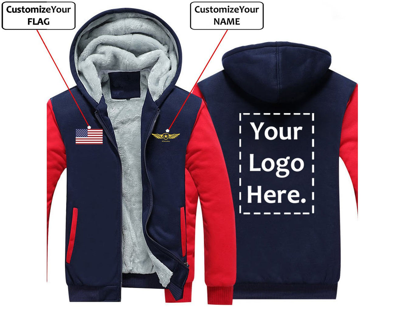 THE CUSTOM  FLAG, LOGO & NAME WITH BADGE DESIGNED ZIPPER SWEATERS THE AV8R