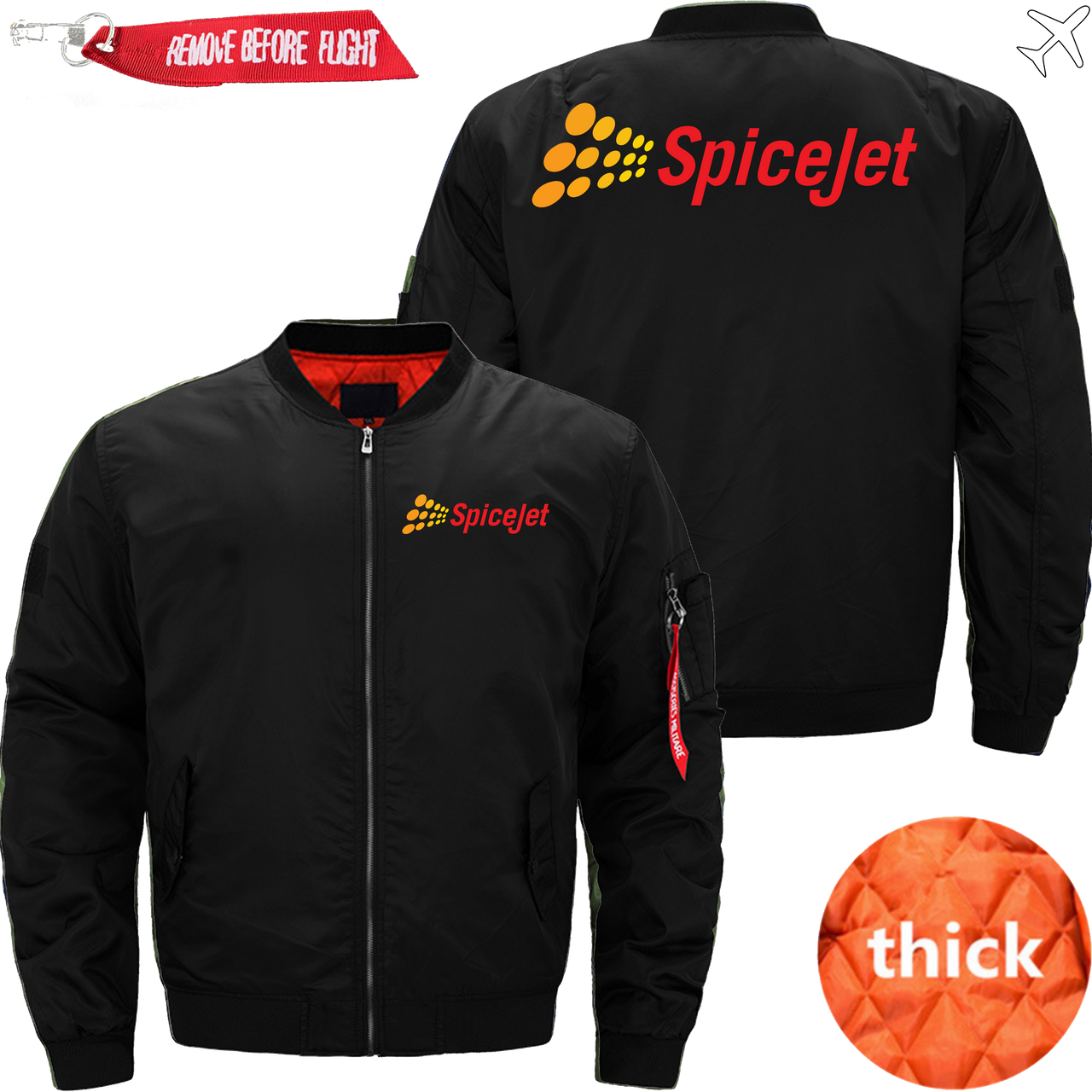 SPICEJET AIRLINE Ma-1 Bomber Jacket Flight Jacket Aviator Jacket MA1 BOMBER