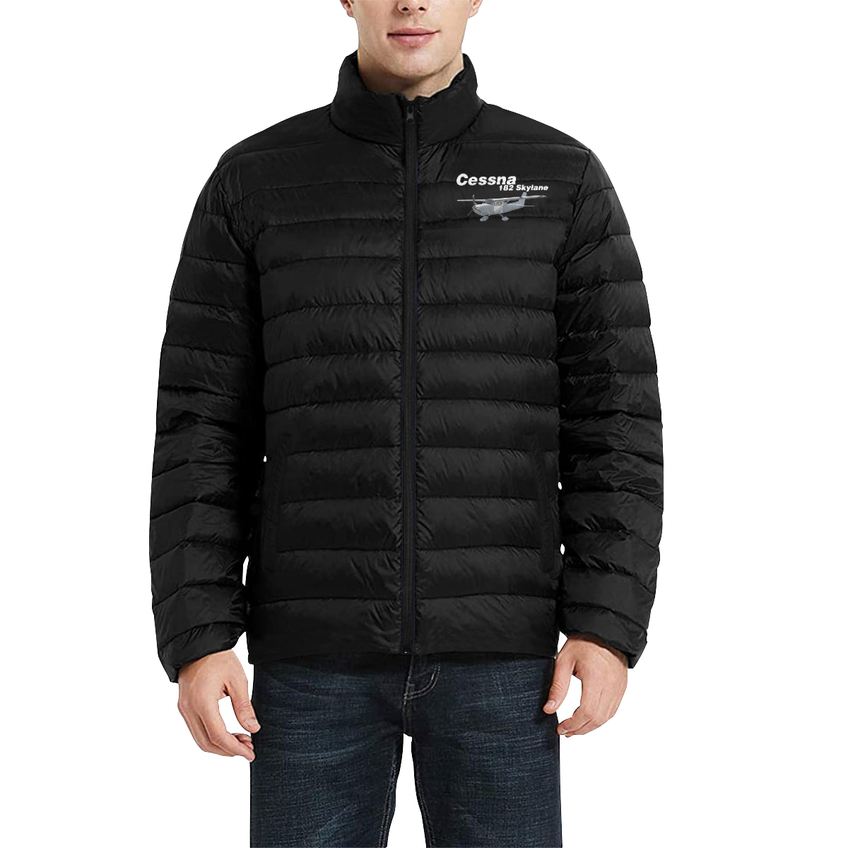 Cessna -182 Skylane Men's Stand Collar Padded Jacket e-joyer