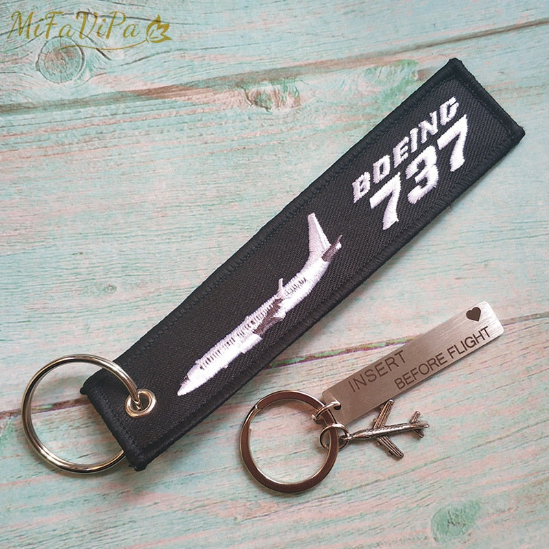 Boeing 737 Embroidery Key Chains THE AVIATOR