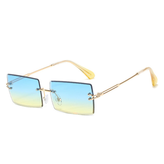 Trendy Rimless Rectangle Sunglasses New Cut Design Luxury Square Glasses AV8R