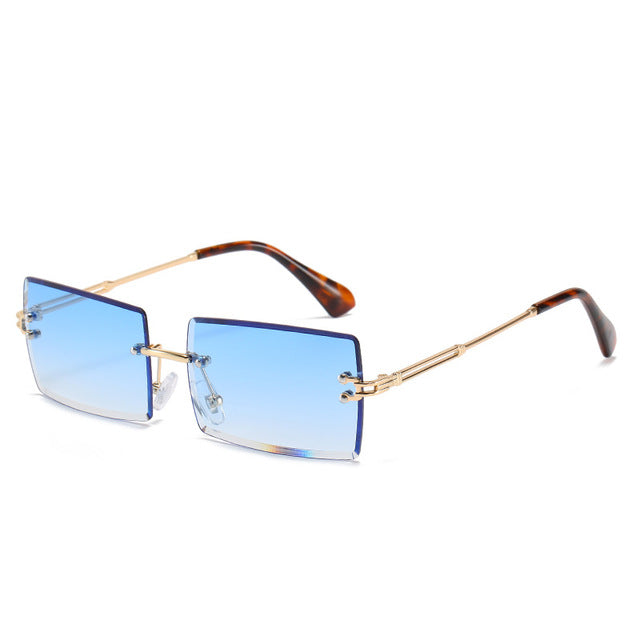 Trendy Rimless Rectangle Sunglasses New Cut Design Luxury Square Glasses AV8R